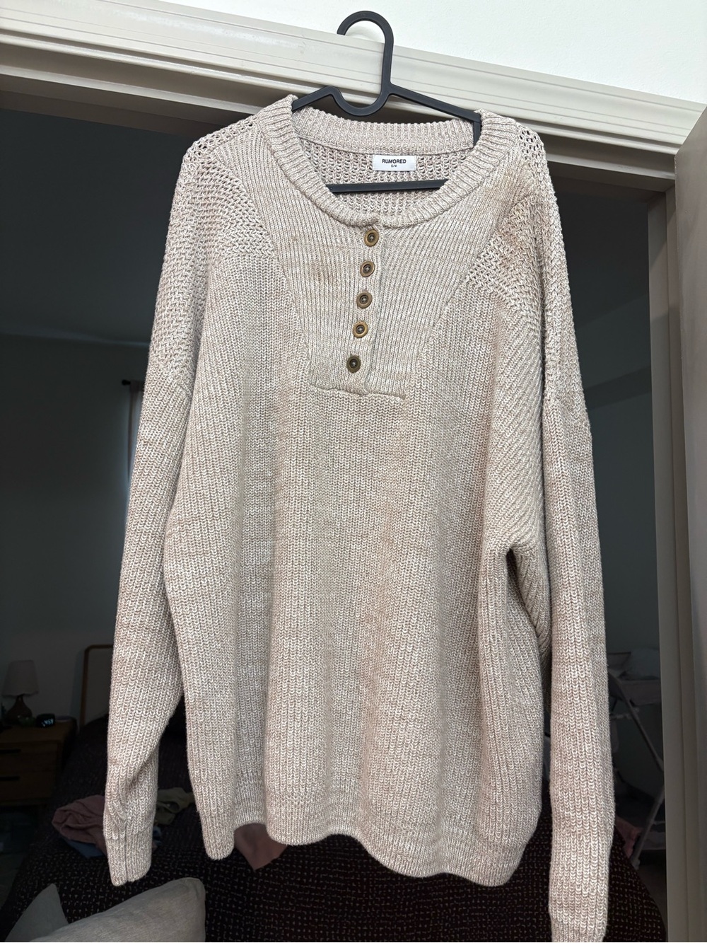Rumored Neutral Beige Button-Front Knit Sweater